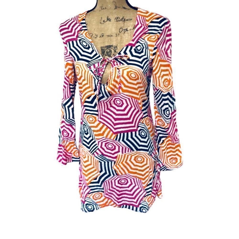 Mud Pie's Woman's Colorful Umbrella Print Swimsuit Coverup Tunic Size Small